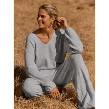 MEROKEETY Cozy Loose Fall Pajama Set with Pockets
