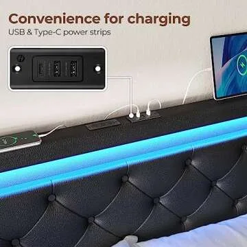 Rolanstar Queen Bed Frame with LED Lights & USB Charging