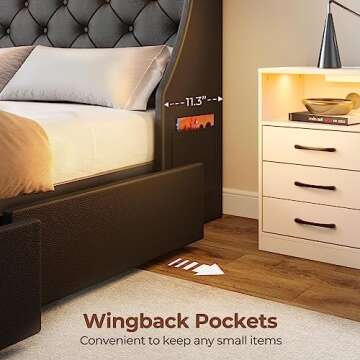 Rolanstar Queen Bed Frame with LED Lights & USB Charging