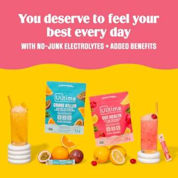 Ultima Replenisher Gut Health Supplement and Electrolytes Powder - Raspberry Lemonade, 14 Stickpacks - Hydration Packets with Added Gut Health Benefits