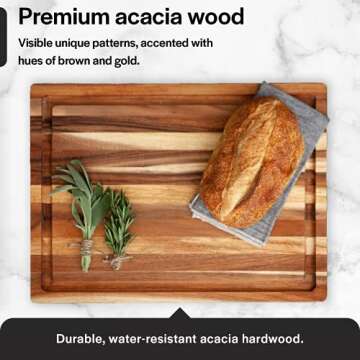 Villa Acacia Wood Carving Board 20 x 15 Inch Large with Juice Groove and Well
