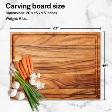 Villa Acacia Wood Carving Board 20 x 15 Inch Large with Juice Groove and Well