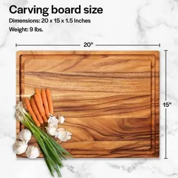 Villa Acacia Wood Carving Board 20 x 15 Inch Large with Juice Groove and Well