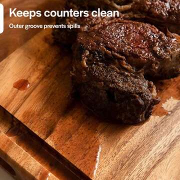 Villa Acacia Wood Carving Board 20 x 15 Inch Large with Juice Groove and Well