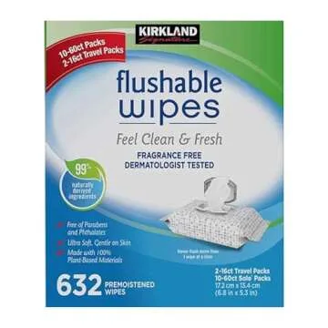 Kirkland Signature Moist Flushable Enhanced Cleansing & Freshness Ultra Soft Hypoallergenic Plant-Ba...