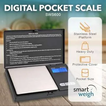 Smart Weigh Digital Pocket Gram Scale, 600g x 0.1g Digital Gram Scale, Jewelry Scale, Food Scale, Medicine Scale, Kitchen Scale Black, Battery Included