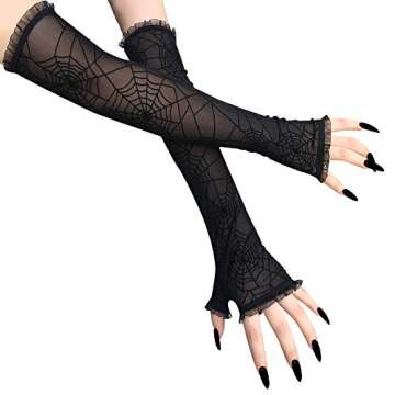 Luhiew Halloween Decorations Women's Spider Web Arm Warmer and Headband for Hallow Party (Spider Web Arm Warmer)