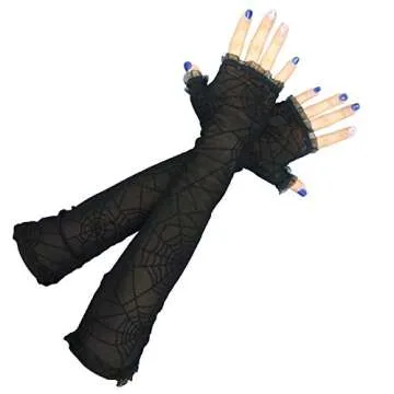Luhiew Halloween Decorations Women's Spider Web Arm Warmer and Headband for Hallow Party (Spider Web Arm Warmer)