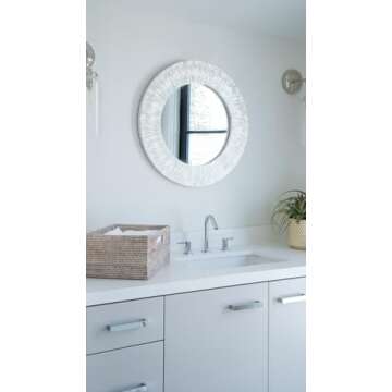 KOUBOO 1040142, Pearlescent White Round Capiz Seashell Sunray Wall Mirror