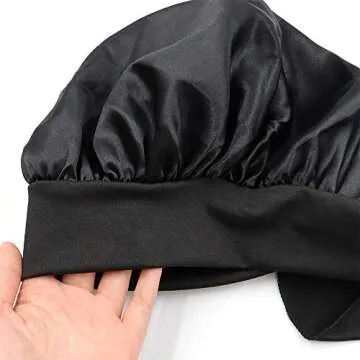 QMSILR Silk Bonnet Satin Bonnet for Women Sleeping Stay on Adjustable Wide Band Hair Bonnet Elastic Silk Head Hat Night Cap for Curly Hair Black