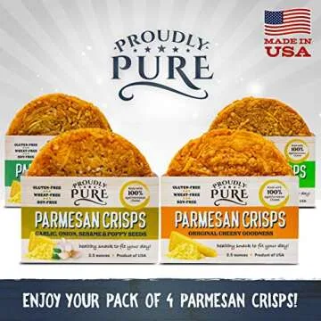 Proudly Pure Parmesan Cheese Crisps - Keto Snacks Zero Carb Crunchy Delicious Healthy 100% Natural Aged Cheesy Parm Chips Wheat & Gluten Free Keto Crackers Low Carb Snacks (Variety Pack, 4 Pack)