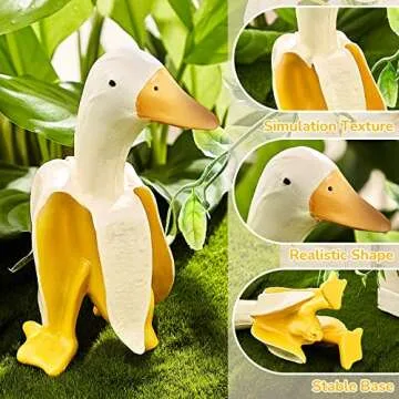 2 Pcs Banana Duck Statue 5.56" Garden Decor Banana Duck Sculpture Garden Ornament Funny Creative Resin Peeled Yellow White Banana Duck Figurine for Indoor Outdoor Yard Lawn Home Office Decorations