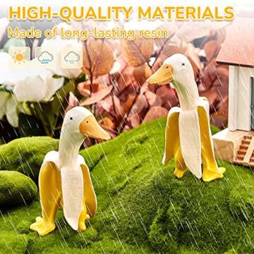 2 Pcs Banana Duck Statue 5.56" Garden Decor Banana Duck Sculpture Garden Ornament Funny Creative Resin Peeled Yellow White Banana Duck Figurine for Indoor Outdoor Yard Lawn Home Office Decorations
