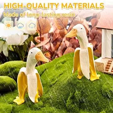 2 Pcs Banana Duck Statue 5.56" Garden Decor Banana Duck Sculpture Garden Ornament Funny Creative Resin Peeled Yellow White Banana Duck Figurine for Indoor Outdoor Yard Lawn Home Office Decorations