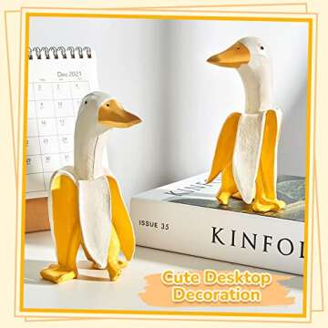 2 Pcs Banana Duck Statue 5.56" Garden Decor Banana Duck Sculpture Garden Ornament Funny Creative Resin Peeled Yellow White Banana Duck Figurine for Indoor Outdoor Yard Lawn Home Office Decorations