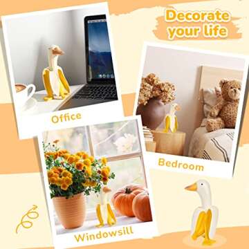 2 Pcs Banana Duck Statue 5.56" Garden Decor Banana Duck Sculpture Garden Ornament Funny Creative Resin Peeled Yellow White Banana Duck Figurine for Indoor Outdoor Yard Lawn Home Office Decorations