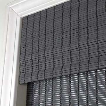 Calyx Interiors Cordless Seaside Gray Bamboo Roman Shades Blinds - Size: 20"W x 60"H