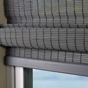 Calyx Interiors Cordless Seaside Gray Bamboo Roman Shades Blinds - Size: 20"W x 60"H