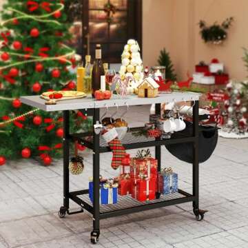 YITAHOME Outdoor Grill Table with Wheels, 3 Shelf Pizza Oven Cart with Foldable Side Table, 43.3" L ...