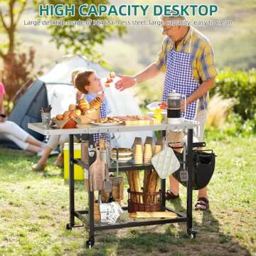 YITAHOME Outdoor Grill Table with Wheels and Foldable Design