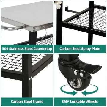 YITAHOME Outdoor Grill Table with Wheels and Foldable Design