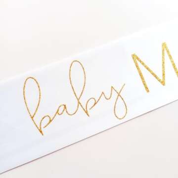 Magnusson's Garden Baby Mama Sash for Baby Shower, Mommy to Be Sash for Gender Reveal, Boy or Girl, Pink or Blue, He or She Baby Sex Reveal Decorations, New Mom Gifts for Women, White