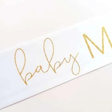 Magnusson's Garden Baby Mama Sash for Baby Shower, Mommy to Be Sash for Gender Reveal, Boy or Girl, Pink or Blue, He or She Baby Sex Reveal Decorations, New Mom Gifts for Women, White