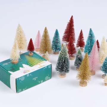 Bottle Brush Trees 8PCS Artificial Mini Christmas Tree with Wooden Base Frosted Sisal Mini Pine Xmas...
