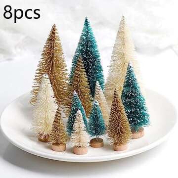 Bottle Brush Trees 8PCS Artificial Mini Christmas Tree with Wooden Base Frosted Sisal Mini Pine Xmas Tree DIY Crafts Ornaments Winter Decorations for Home Party Decor