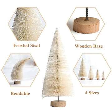 Bottle Brush Trees 8PCS Artificial Mini Christmas Tree with Wooden Base Frosted Sisal Mini Pine Xmas Tree DIY Crafts Ornaments Winter Decorations for Home Party Decor