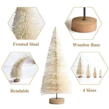 Bottle Brush Trees 8PCS Artificial Mini Christmas Tree with Wooden Base Frosted Sisal Mini Pine Xmas Tree DIY Crafts Ornaments Winter Decorations for Home Party Decor