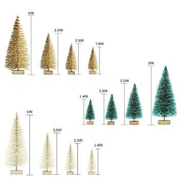Bottle Brush Trees 8PCS Artificial Mini Christmas Tree with Wooden Base Frosted Sisal Mini Pine Xmas Tree DIY Crafts Ornaments Winter Decorations for Home Party Decor