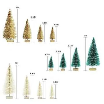 Bottle Brush Trees 8PCS Artificial Mini Christmas Tree with Wooden Base Frosted Sisal Mini Pine Xmas Tree DIY Crafts Ornaments Winter Decorations for Home Party Decor