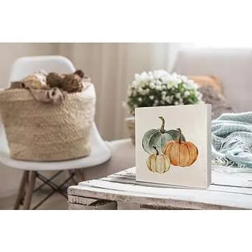 KEUSPI Fall Pumpkin Decor - Charming Wooden Sign for Autumn