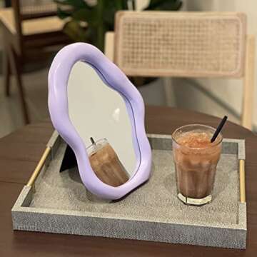 Simmer Stone Polymorph Pattern Irregular Makeup Mirror Tabletop Vanity Mirror Cosmetic Desktop Mirror Hanging Wall Mirrors Desk Countertop Dressing for Home Bedroom Decorative Purple