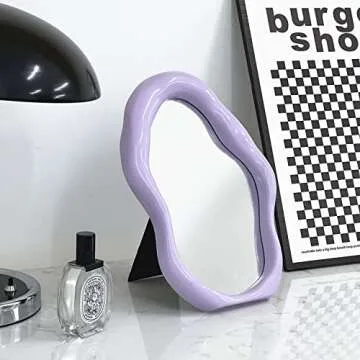 Simmer Stone Polymorph Pattern Irregular Makeup Mirror Tabletop Vanity Mirror Cosmetic Desktop Mirror Hanging Wall Mirrors Desk Countertop Dressing for Home Bedroom Decorative Purple