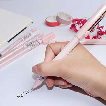 Buqoo Gel Pens Set,0.35mm Pens Fine Point & 0.5mm Pens Fine Point, Black Quick-Drying Ink.There Are 5 Types Of Gel Ink Pens (Light Pink)