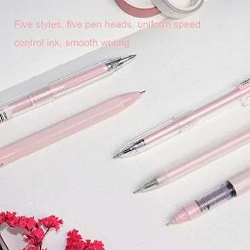 Buqoo Gel Pens Set,0.35mm Pens Fine Point & 0.5mm Pens Fine Point, Black Quick-Drying Ink.There Are 5 Types Of Gel Ink Pens (Light Pink)