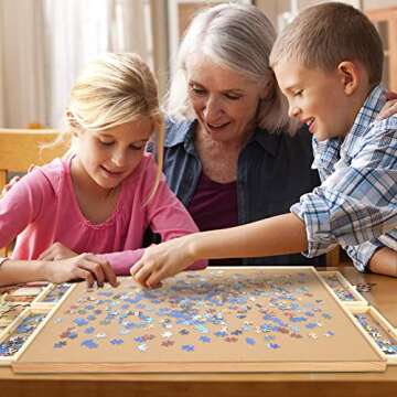 WOOD CITY Puzzle Board, 1000 Piece Wooden Jigsaw Puzzle Board with Drawers, 30” x 22” Portable P...