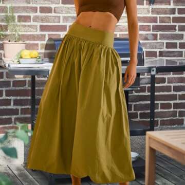 Women Y2k Bubble Maxi Skirt Summer Elastic Low Waist A Line Long Skirt Casual Fairy Ruffle Pleated M...