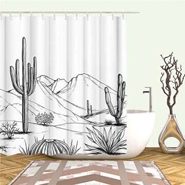 RnnJoile Western Shower Curtain with Cactus & Aztec Design
