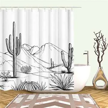 RnnJoile Western Shower Curtain with Cactus & Aztec Design