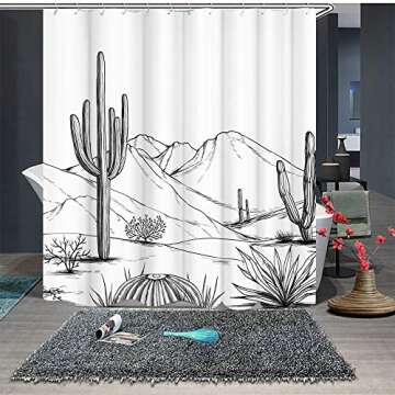 RnnJoile Western Shower Curtain with Cactus & Aztec Design