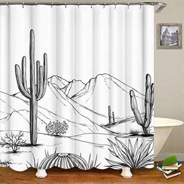 RnnJoile Western Shower Curtain with Cactus & Aztec Design