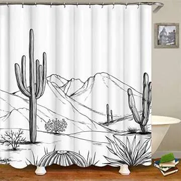 RnnJoile Western Shower Curtain with Cactus & Aztec Design