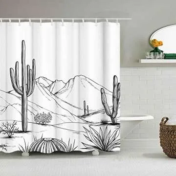 RnnJoile Western Shower Curtain with Cactus & Aztec Design