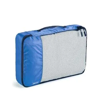 Amazon Basics 4 Piece Travel Organized Zippered Packing Cubes Set, Small, Medium, Large, Slim, Blue