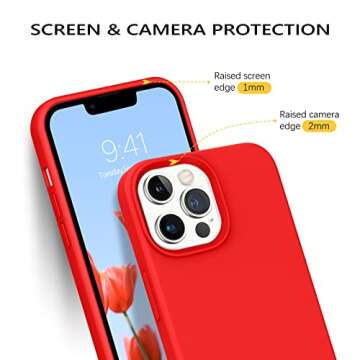 GUAGUA Compatible with iPhone 13 Pro Max Case 6.7 Inch Liquid Silicone Soft Gel Rubber Slim Microfiber Lining Cushion Texture Cover Shockproof Protective Phone Case for iPhone 13 Pro Max, Red