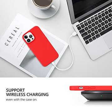 GUAGUA Compatible with iPhone 13 Pro Max Case 6.7 Inch Liquid Silicone Soft Gel Rubber Slim Microfiber Lining Cushion Texture Cover Shockproof Protective Phone Case for iPhone 13 Pro Max, Red