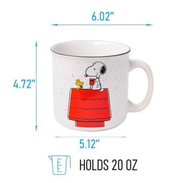Silver Buffalo Peanuts Snoopy and Woodstock Get Cozy Ceramic Camper Mug, 20 Ounces